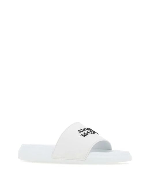 McQueen White Logo-embossed Slides for men