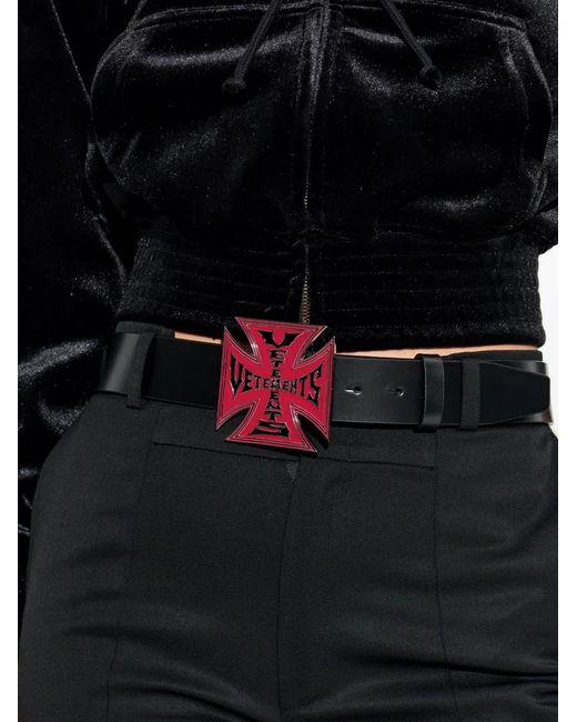 Vetements White Cross-Buckle Leather Belt