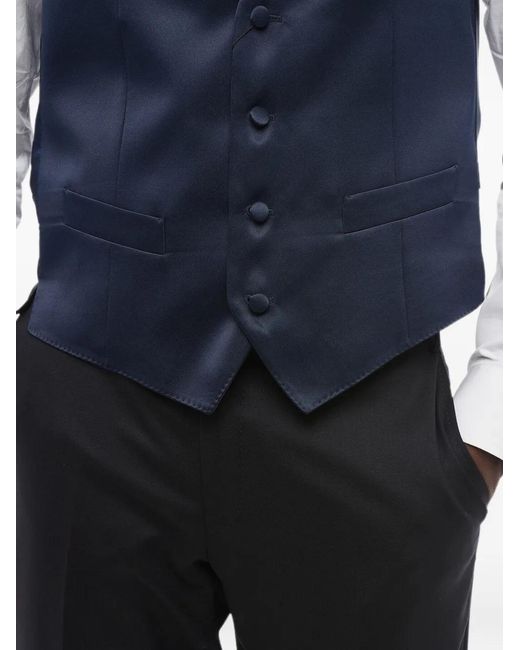 Corneliani Blue Satin Piped-Pocket Waistcoat for men