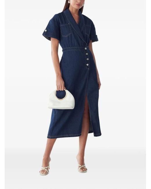 Willa Blue Wrap-Front Denim Midi Dress