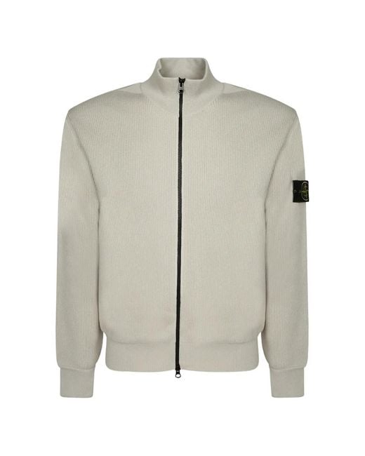 Stone Island Gray 5100126 Ribbed Soft Organic-Cotton Regular-Fit Zip-Up Jumper for men