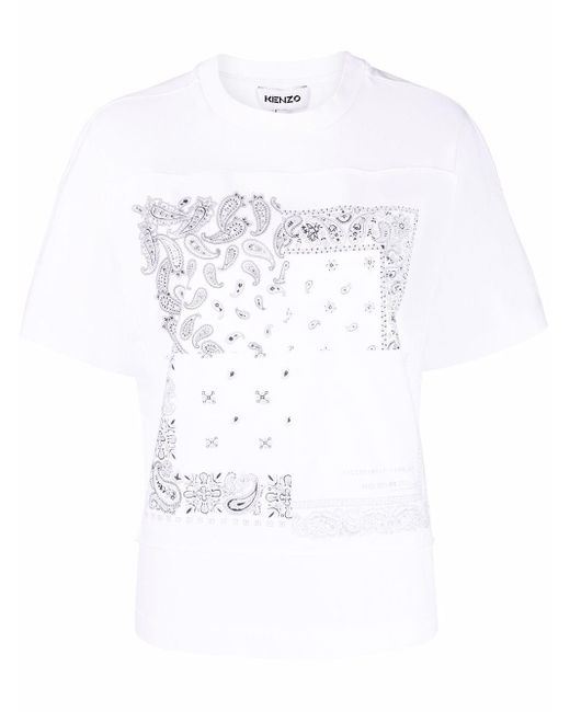 KENZO White T-Shirt mit Bandana-Print