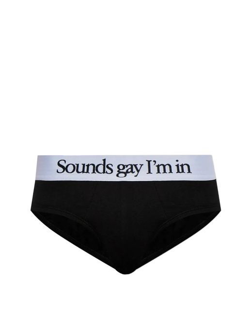 Carne Bollente Black Printed-Waistband Briefs for men