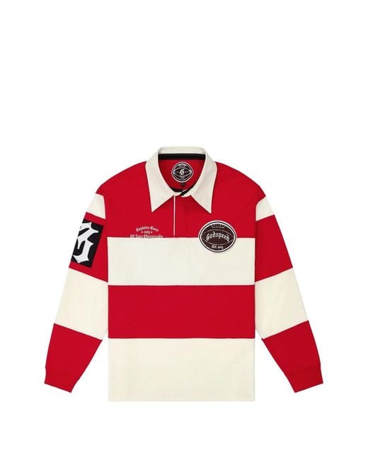 Godspeed Red Striped Field Rugby Polo Shirt for men
