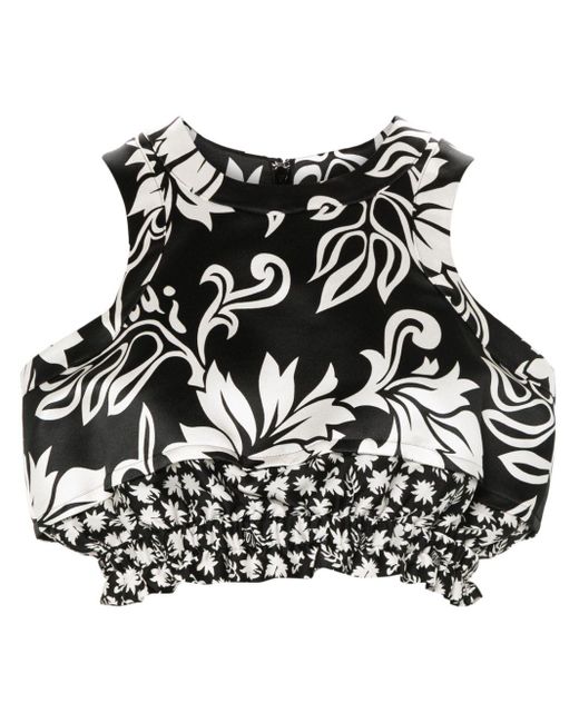 Sacai Black Floral-print Cropped Top
