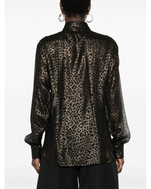 Tom Ford Black Laminiertes Seidenhemd mit Leoparden-Print