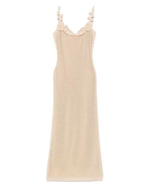 Elie Saab Natural Floral-Appliqué Mesh Dress