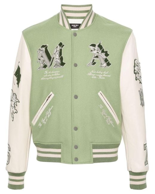 Amiri Green White And Multiple Patches Bomber Jacket for men