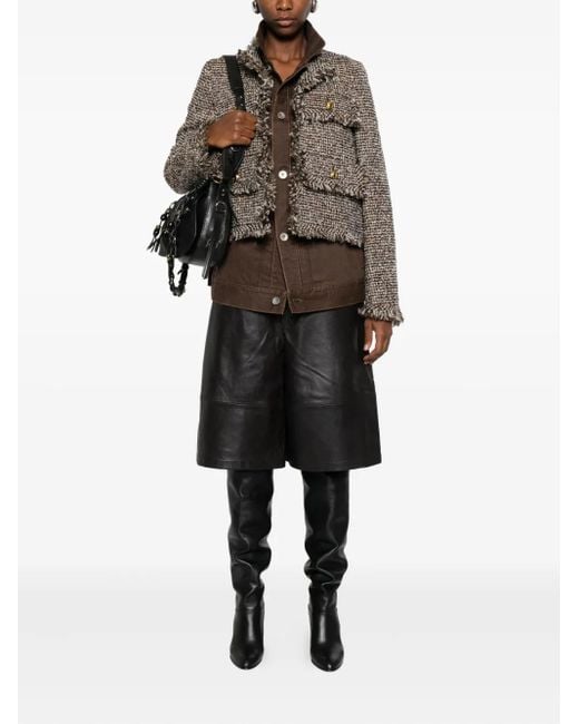 Sacai Brown Tweed-Fringed Jacket