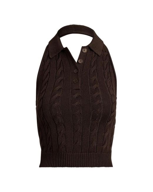 Ralph Lauren Black Cable-Knit Halter Sweater
