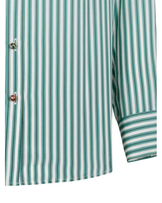 Hui Milano Blue Petunia Striped Floral-Appliqué Shirt