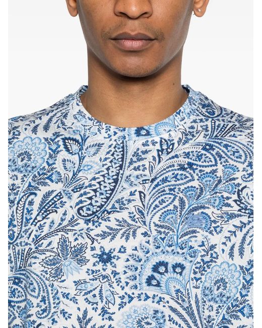 Etro Blue Paisley-Print T-Shirt for men