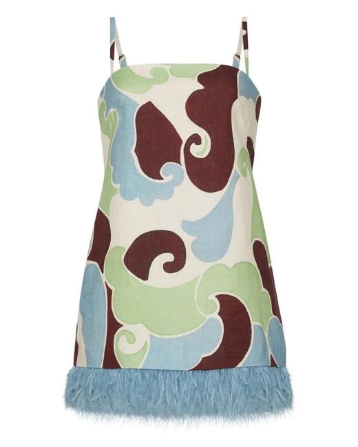 Cara Cara White Valencia Feather-Trim Mini Dress