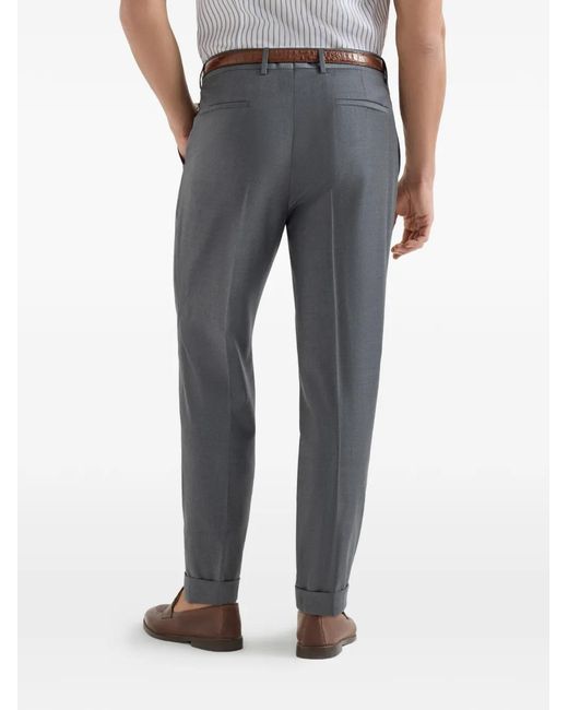 Brunello Cucinelli Blue Super 150S Virgin-Wool Four Season Batavia Trousers With Pleat for men
