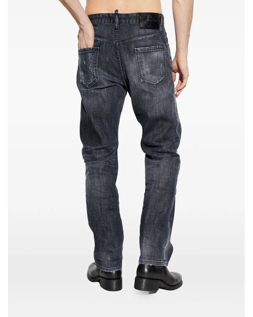 DSquared² Blue Relaxed Fit Faded Denim Jeans for men