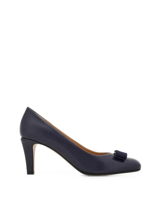 Ferragamo Blue Vara Bow Pumps