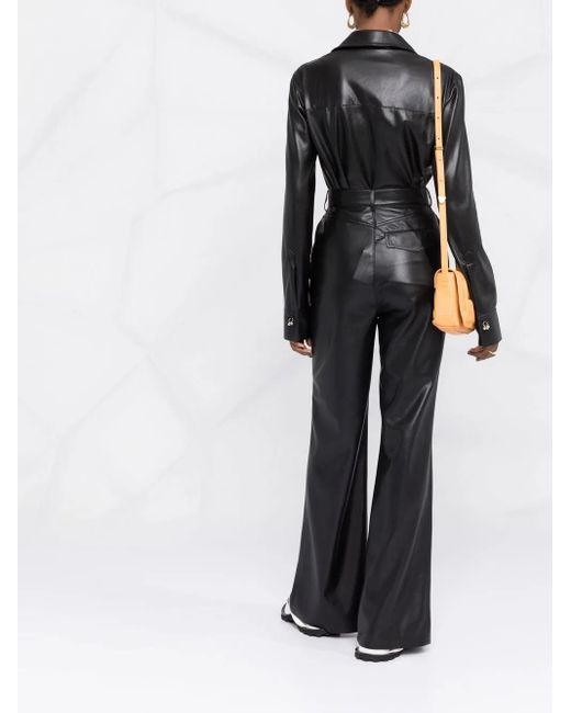 Nanushka Black Faux-Leather Dangling-Button Shirt