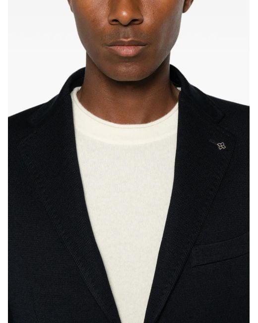 Tagliatore Black Notched-Lapels Single-Breasted Blazer for men