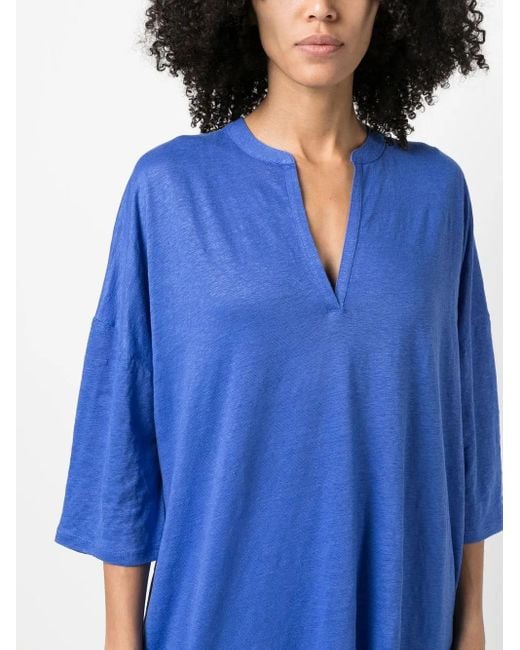 Majestic Filatures Blue Three-Quarter Sleeve Tunic Top