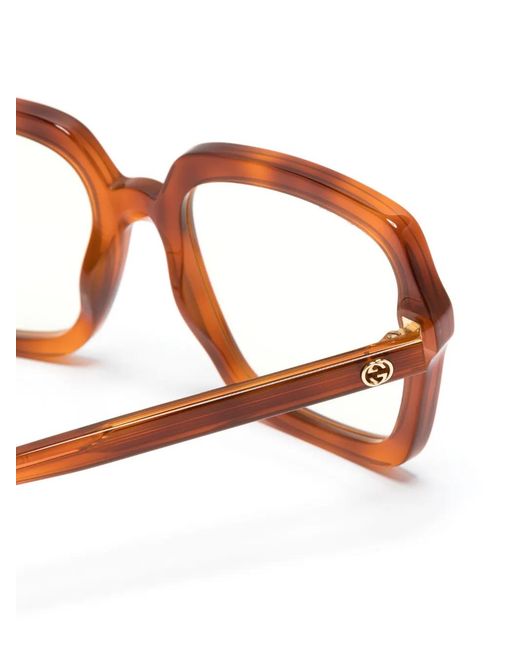 Gucci Brown Tortoiseshell-Effect Square-Frame Glasses