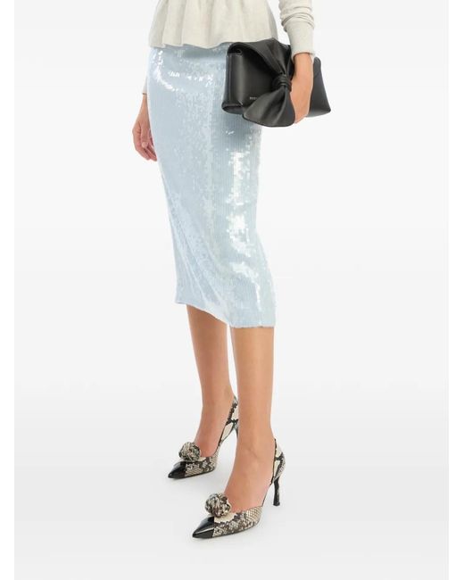 ROTATE BIRGER CHRISTENSEN Blue Sequin Pencil Midi Skirt