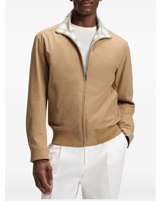 Boss Natural Check-Pattern Zip-Up Bomber Jacket for men