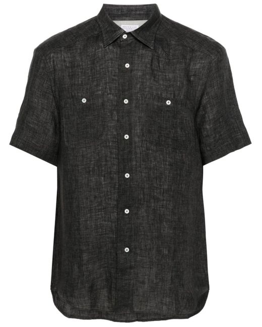 Brunello Cucinelli Kurzärmeliges Hemd aus Leinen in Black für Herren
