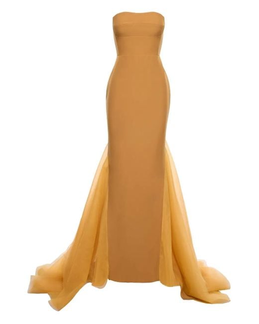 V:PM ATELIER Yellow Schulterfreies Abendkleid mit Tüll-Overlay