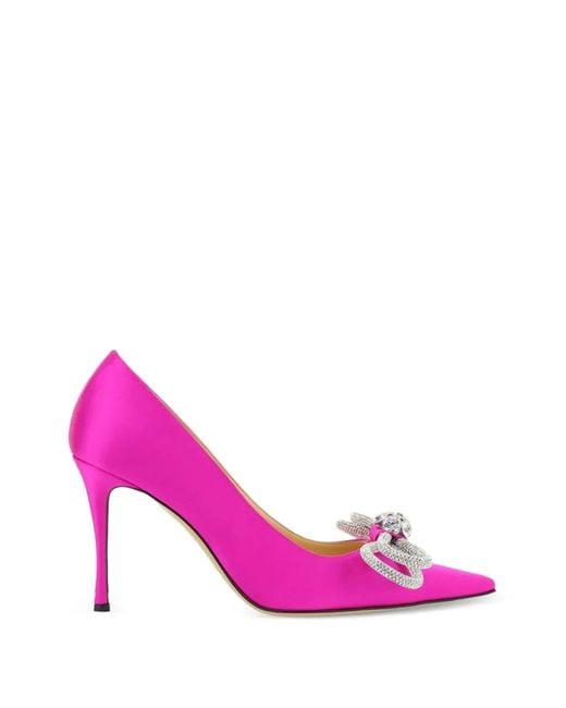 Mach & Mach Pink Double Bow Satin Pumps