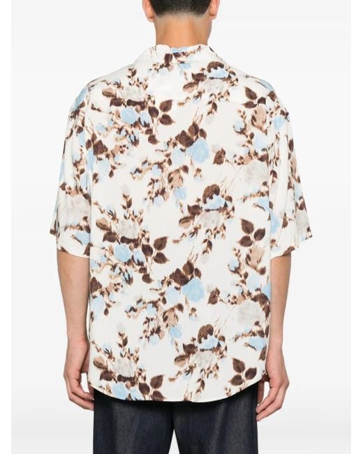 AMI White Camp-Collar Floral Shirt for men