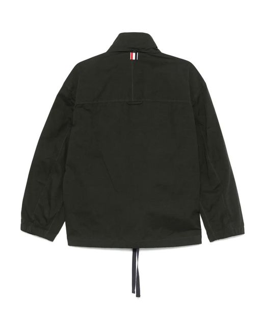 Thom Browne Black Waxed Hooded Jacket for men