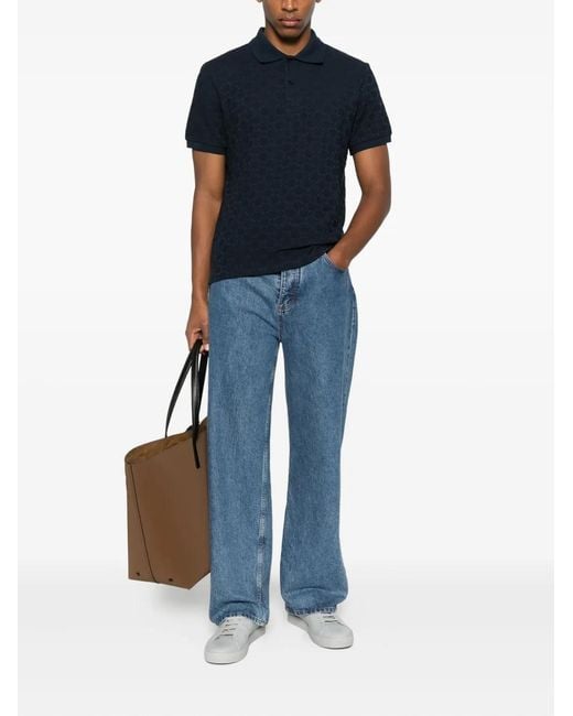 Sandro Blue Square Cross Jacquard Polo for men