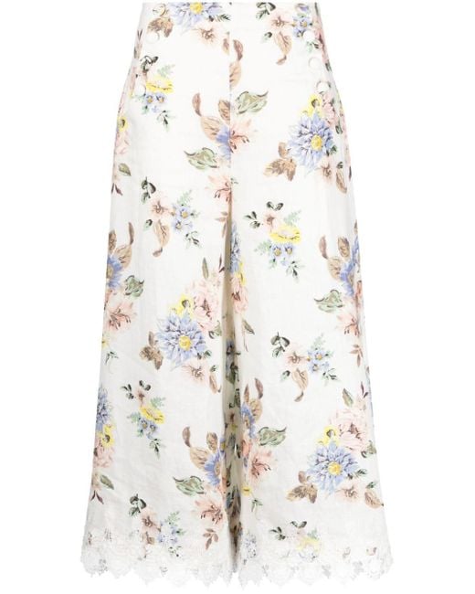 Pantalon en lin à fleurs Zimmermann en coloris White