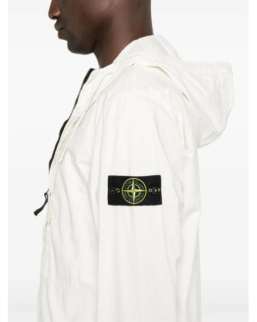 Stone Island White Hooded Jacket Supima Cotton Twill Strech-Tc for men