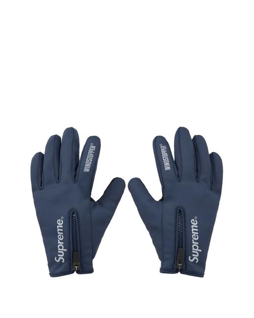 Supreme Blue Windstopper Zip Gloves for men