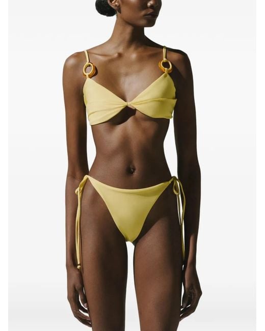 Baobab Green Rufo Ring-Detail V-Neck Bikini Top