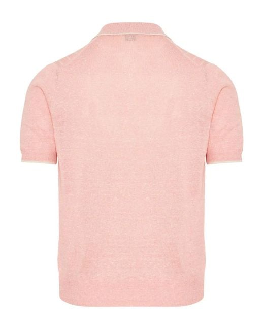 Fedeli Pink Ribbed-Knit Polo Shirt for men