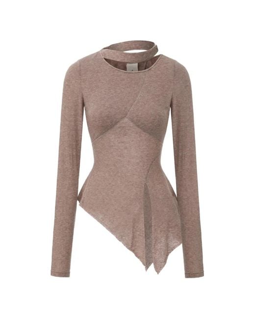 Elwood Natural Asymmetric Stitch-Paneled Long-Sleeved T-Shirt