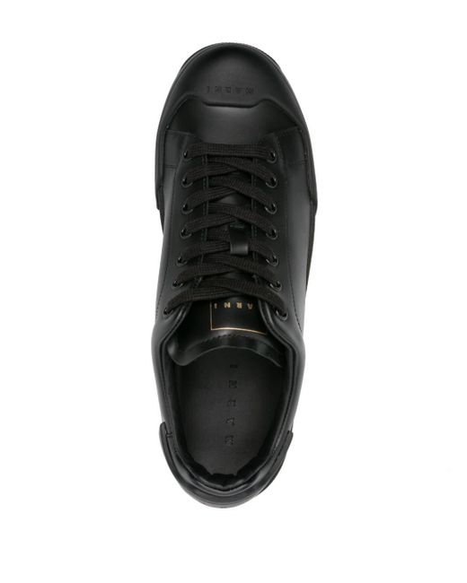 Marni Black Logo-debossed Leather Sneakers for men