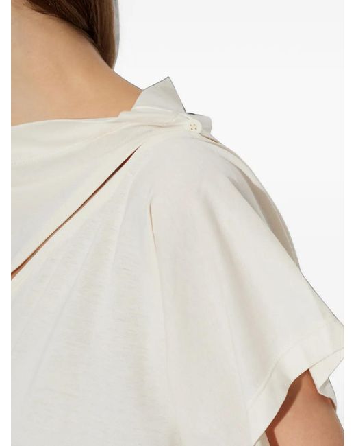 Issey Miyake White Asymmetric Shoulder-Slit Top