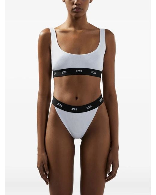 Gcds Black Ribbed Logo Thong