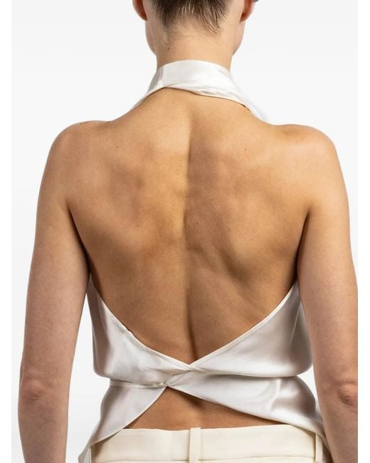 Wardrobe NYC White Halter Satin Blouse