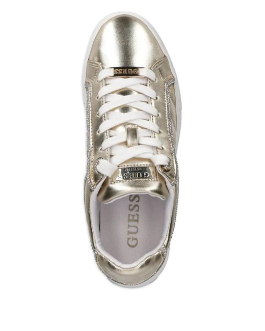 Guess White Gratea Quilted Metallic-Effect Sneakers