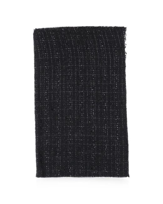 Faliero Sarti Black Metallic-Thread Fringed Scarf