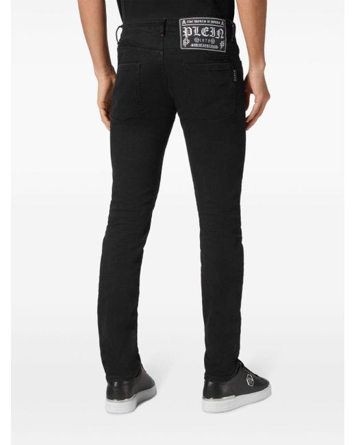 Philipp Plein Halbhohe Lion Circus Slim-Fit-Jeans in Black für Herren