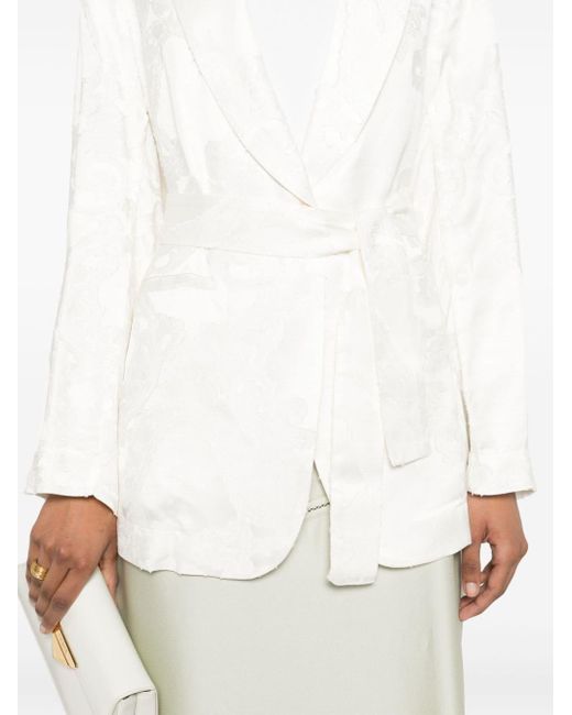 Semicouture White Patterned-jacquard Belted Blazer