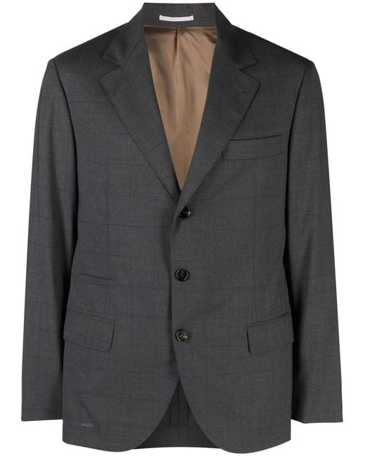 Fine-Check Tailored Blazer Brunello Cucinelli de hombre de color Black
