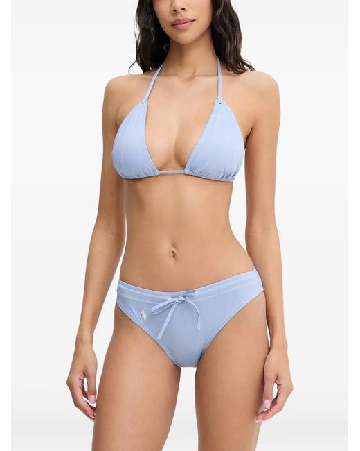 Polo Ralph Lauren Blue Logo-Embroidered Drawstring Bikini Bottoms