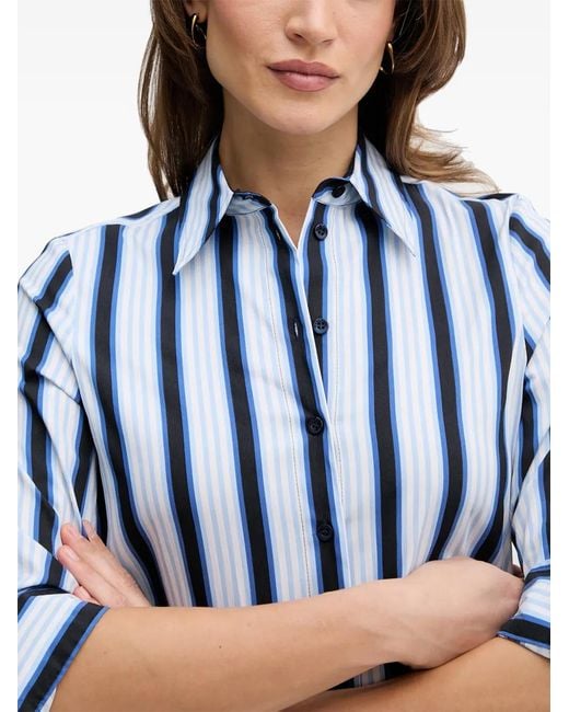 MARC AUREL Blue Vertical-Stripe Long-Sleeve Shirt