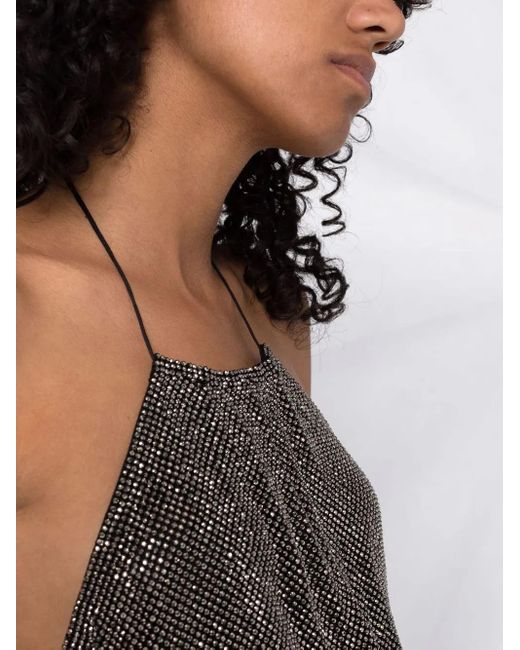 MANURI Gray Metallic Halterneck Backless Blouse